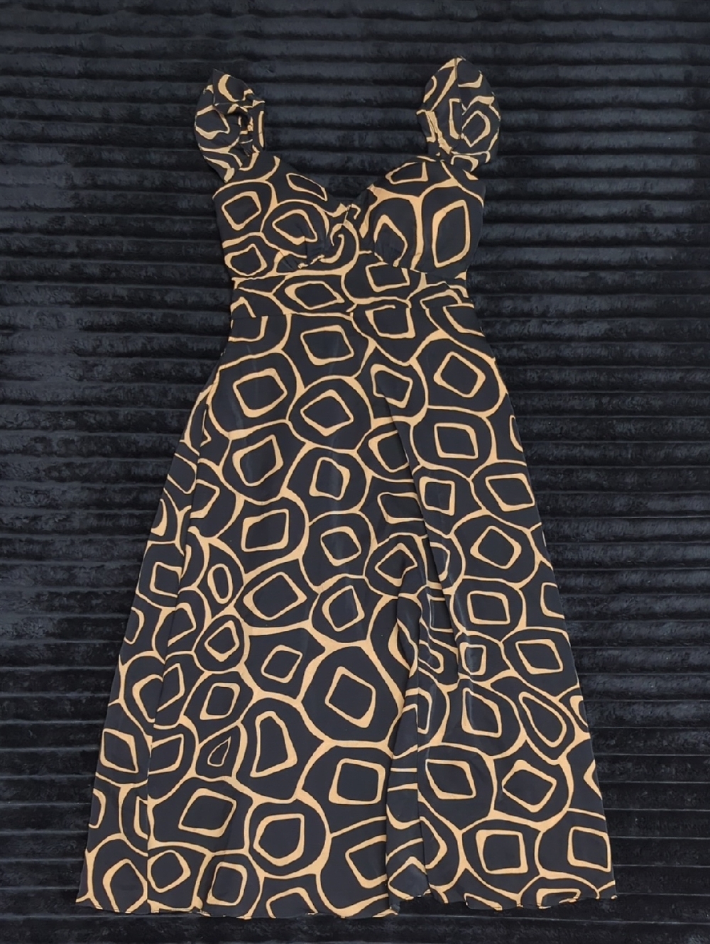 NEW Black and Tan Geometric Print A-Line Dress Women's Size Small